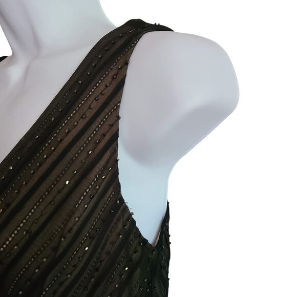ADRIANNA PAPELL 100% Silk Beaded Midi Dress Asymmetric Hem Retro Style Women's 6 - Picture 6 of 13